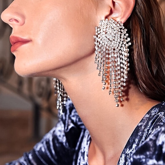 🔵𝟲𝟱%𝗢𝗙𝗙 𝗯𝘂𝗻𝗱𝗹𝗲𝘀 𝟯+🔵 NEW Large Floral Rhinestone Statement Earrings - Picture 6 of 10